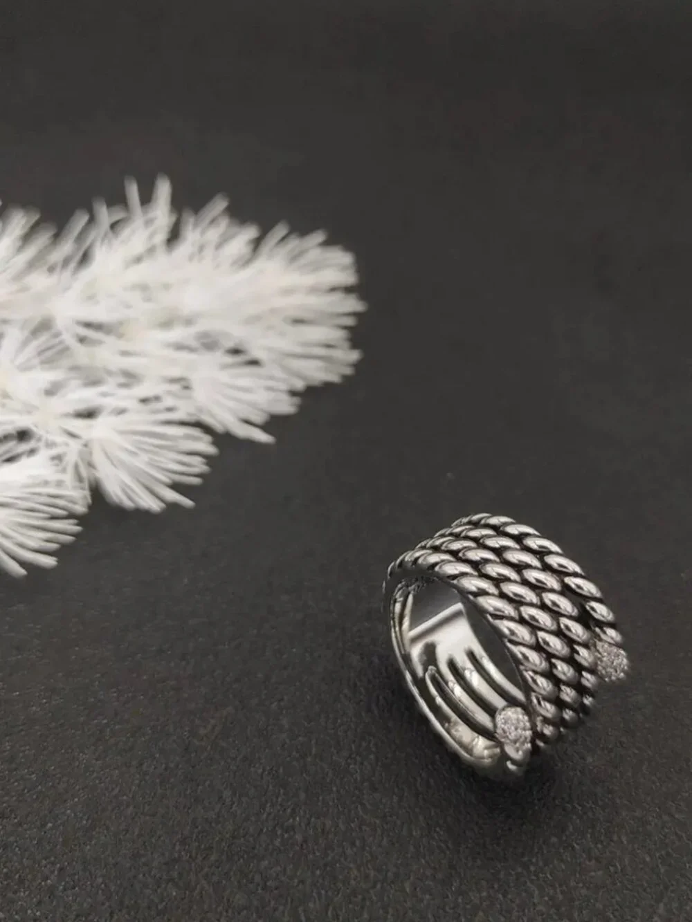 David Yurman diamond-studded button ring